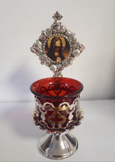 Candela metal cu pahar sticla si iconita