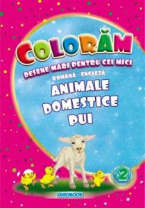 Carte de colorat cu desene mari: Animale domestice pui B5 