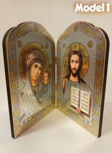 Diptic Lemn cu Icoana aurita - Maica Domnului si Mantuitorul Hristos