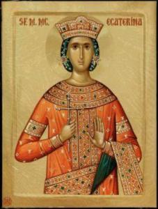 × Icoana Sfânta Mare Muceniță Ecaterina - litografie pe lemn